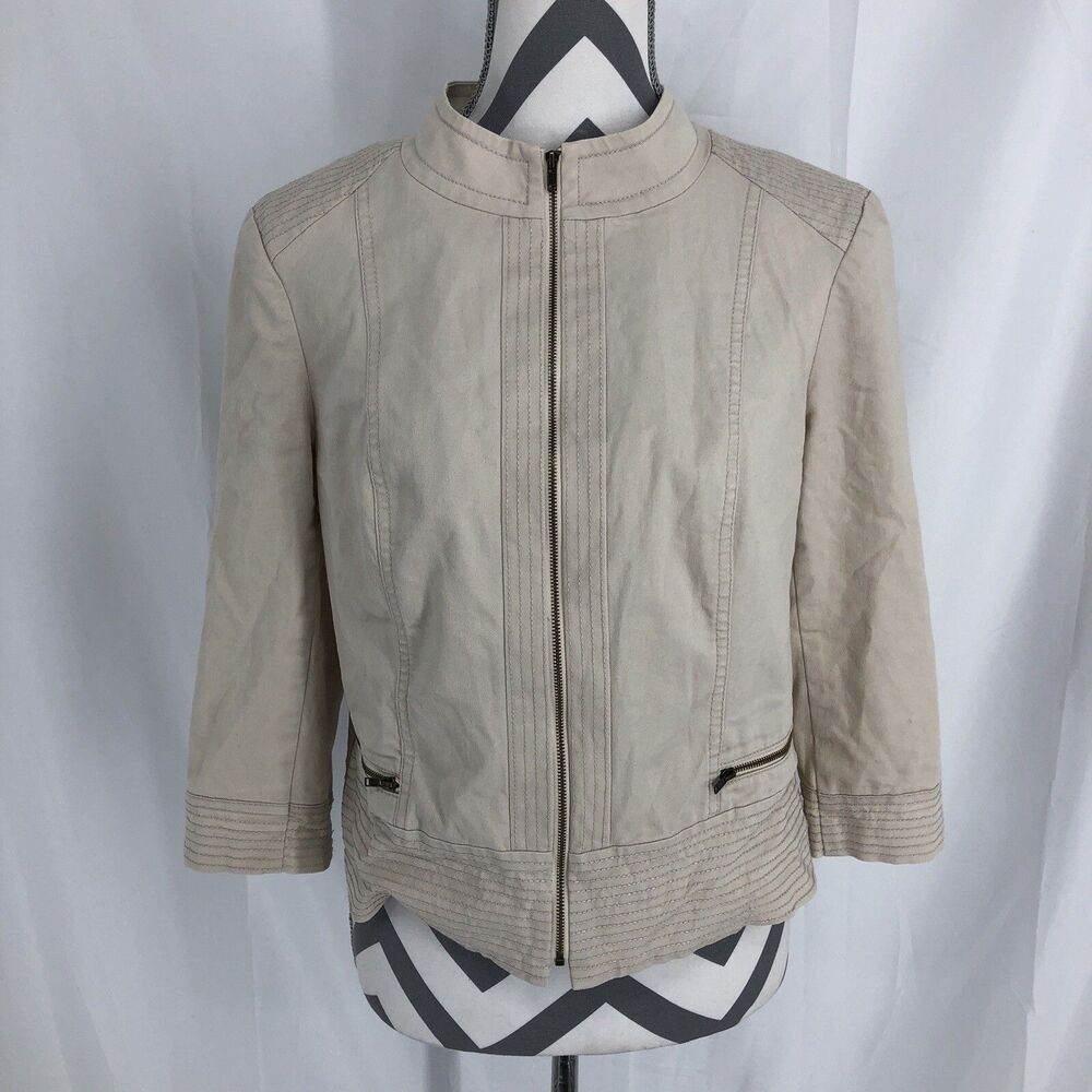Roz & Ali Lite Stretch Canvas Denim Full Zip Jacket stylish Topstitching Small